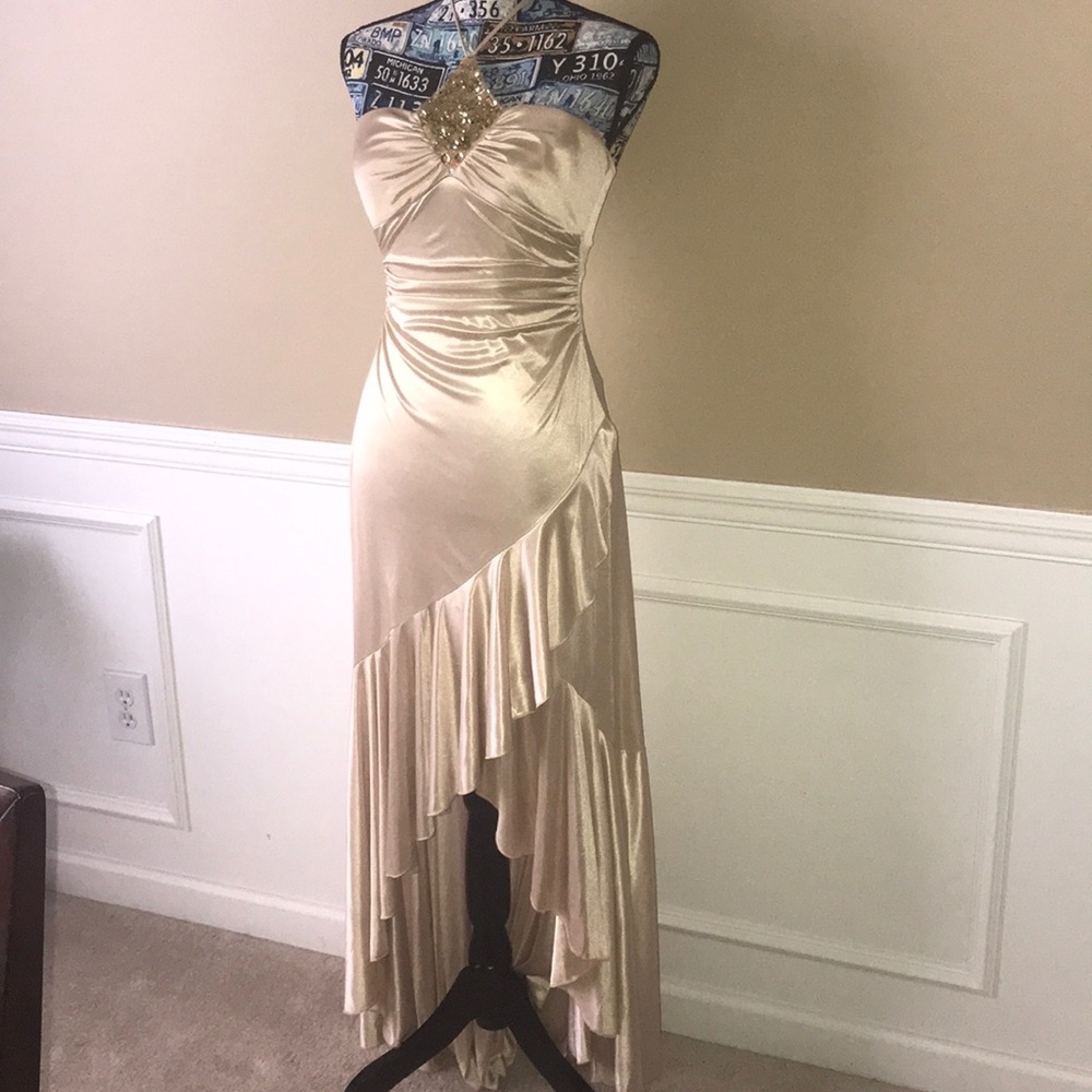 Champagne Formal Gown with Gold embellishments